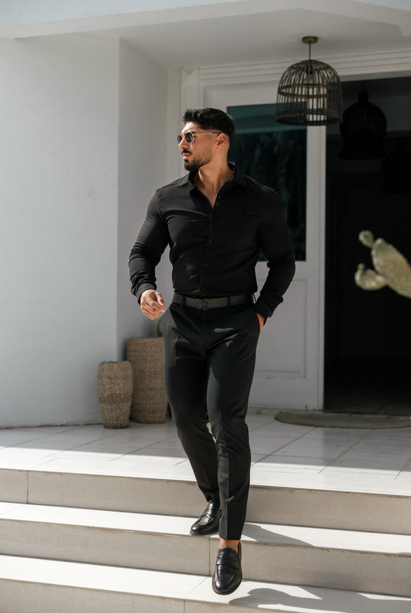 Father Sons Super Slim Scuba Black Long Sleeve Stretch with Cutaway Collar - FS1146