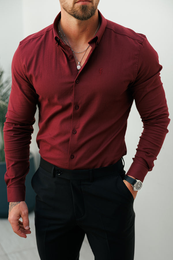 Father Sons Classic Stretch Oxford Long Sleeve Oxblood / Burgundy with Button Down Collar - FS1219