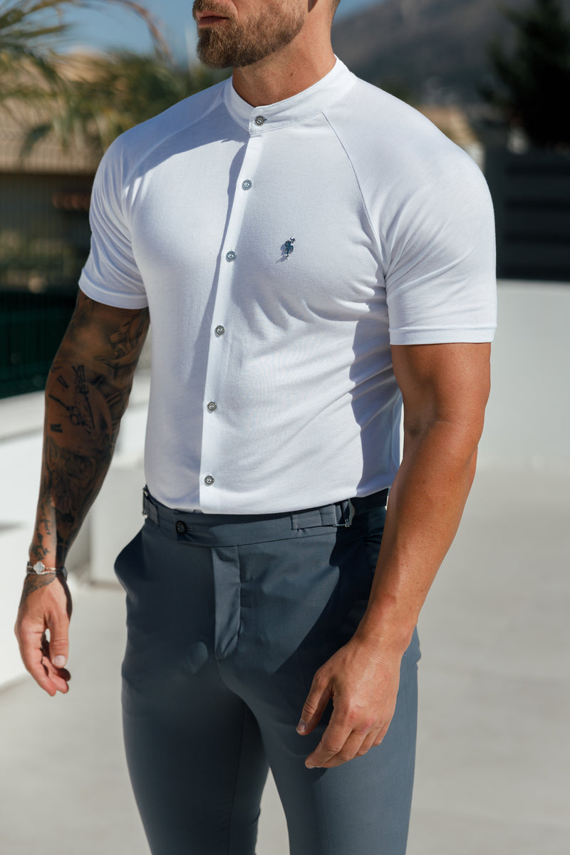 FS Slim Bamboo Raglan Grandad Collar White - FSH1134