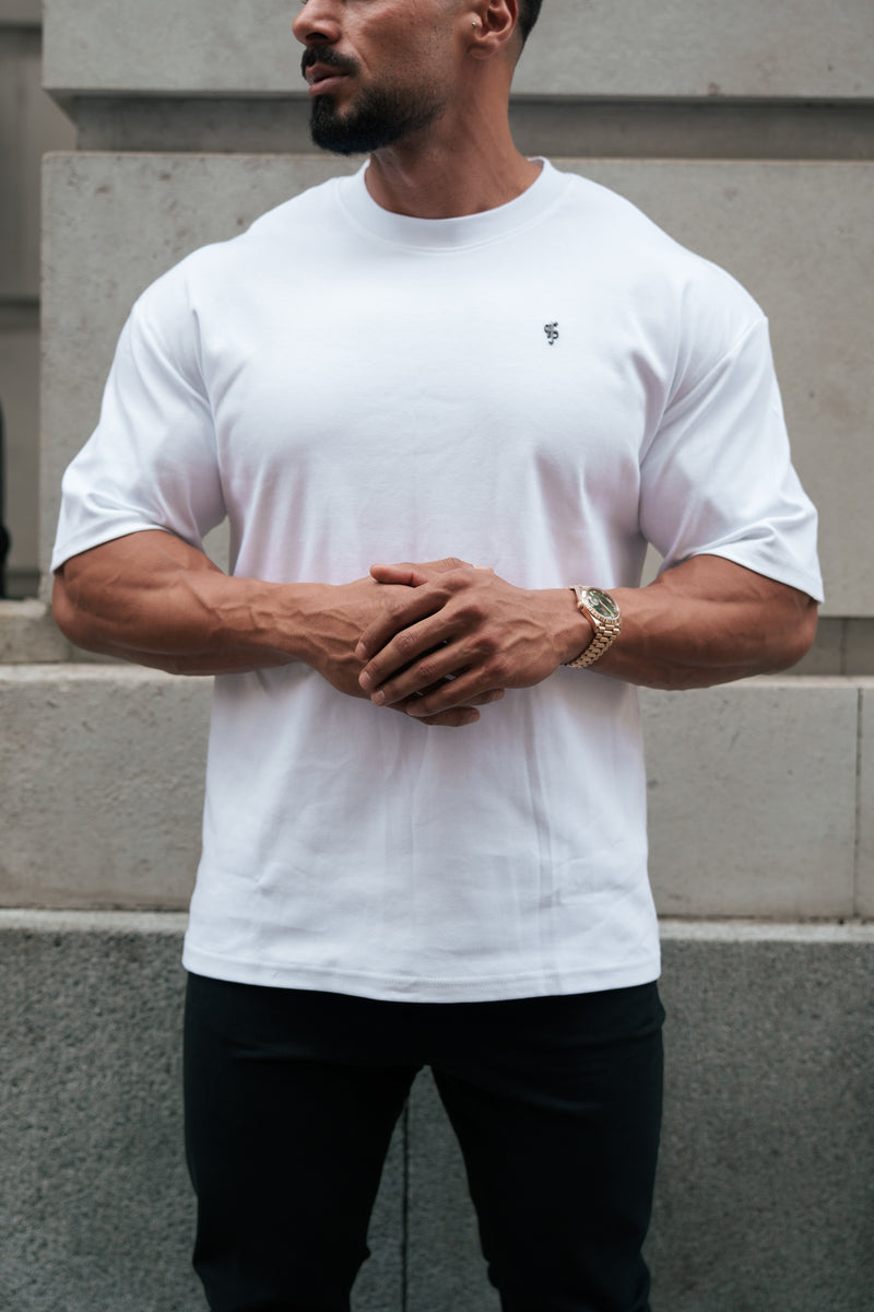 Father Sons Classic White / Black Oversized Crew T Shirt - FSH1372