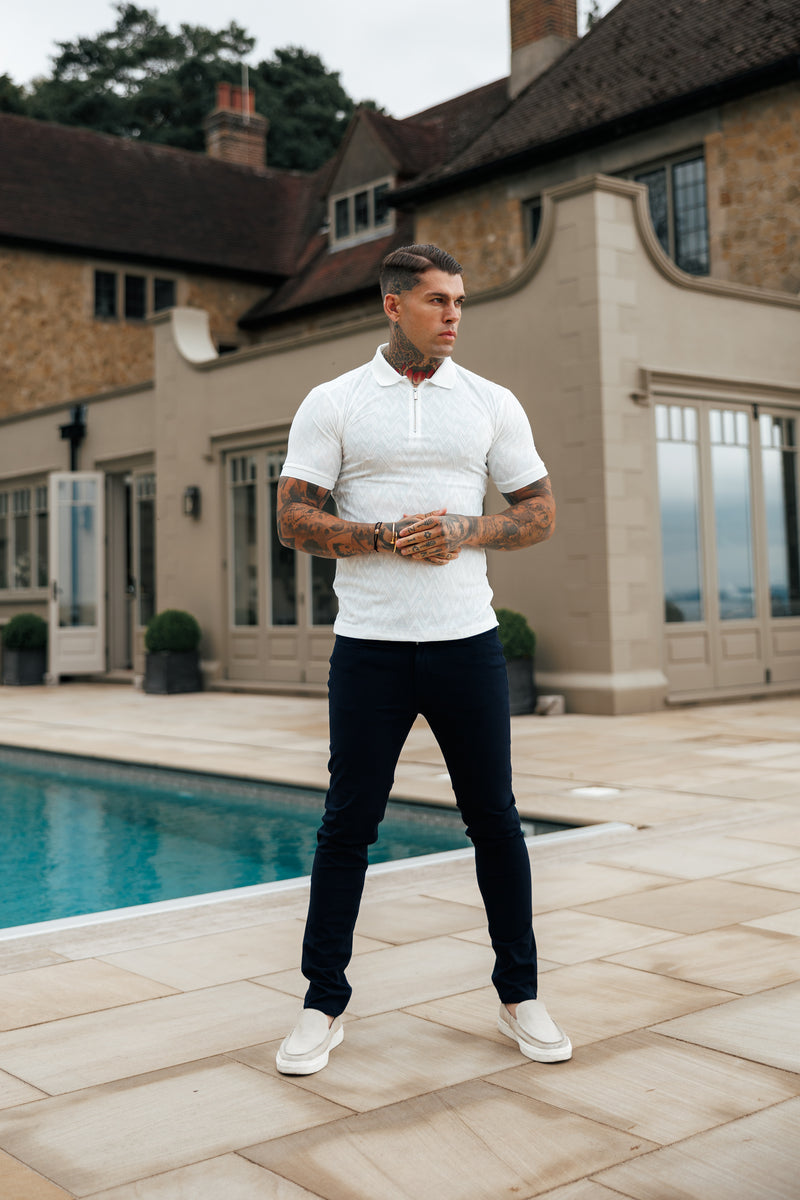 Father Sons Classic Jacquard White Chevron Zipped Polo - FSR020