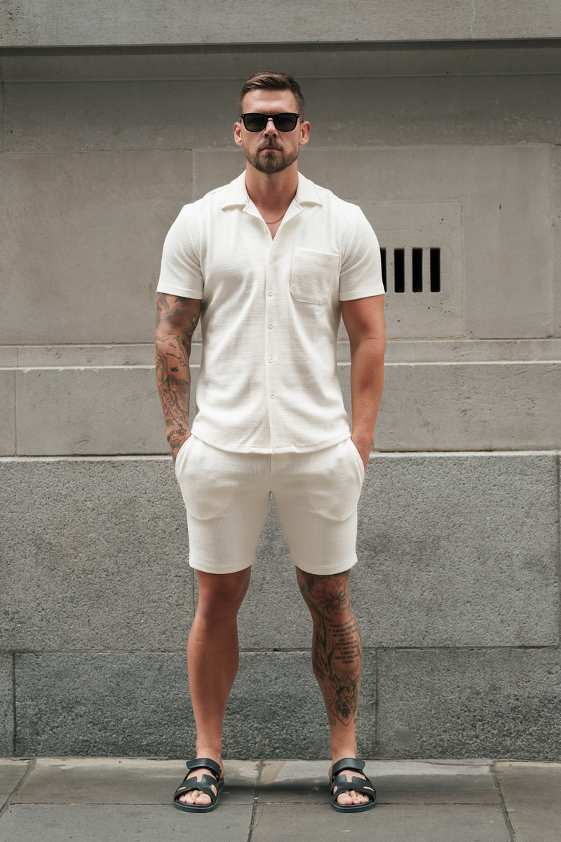 Father Sons Jersey Cord Stretch White Revere Shirt Short Sleeve - FSR017 (PRE ORDER 11TH AUGUST)