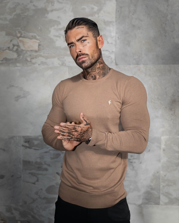 FS Camel Crew Neck Knitted Jumper With FS Branding - FSN200