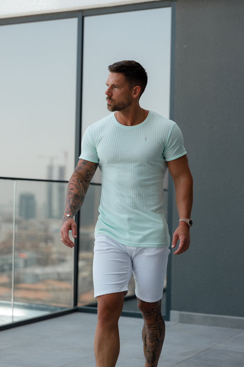 Father Sons Classic Mint / Silver Ribbed Knit Super Slim Short Sleeve Crew - FSH1094