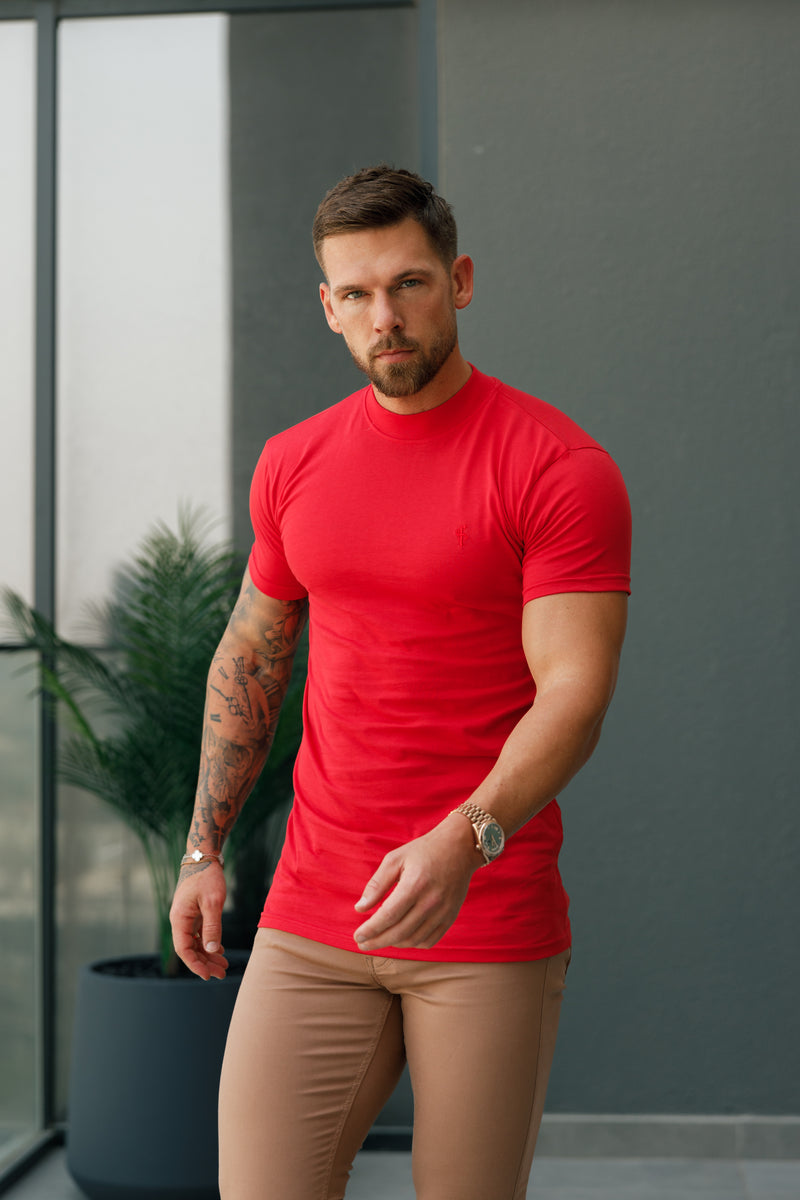 FS Ribbed High Neck Crew Short Sleeve Red - FSH1138