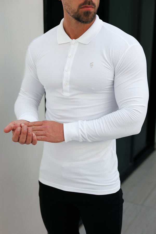 Father Sons Classic White / Silver Polo Shirt Long Sleeve - FSH1397