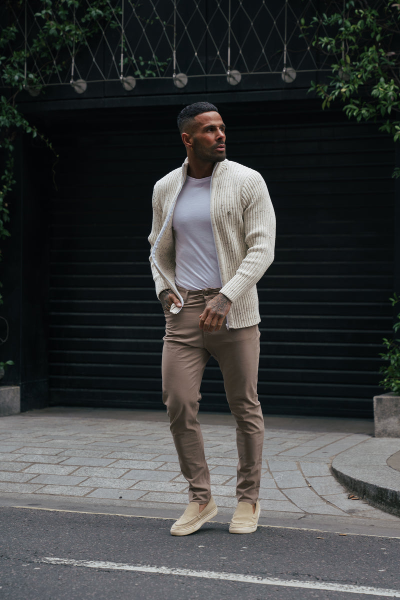 Father Sons Chunky Beige Flecks Ribbed Zipped Cardigan - FSJ070 (PRE ORDER 28TH FEBRUARY)