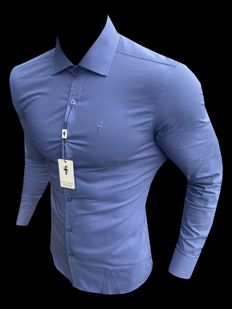 Father Sons Muscle Fit Advanced Stretch Mid Blue with Cutaway Collar  - FS1199