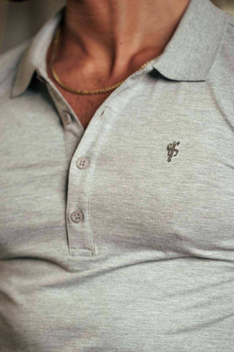 Father Sons Classic Light Grey / Silver Polo Shirt Long Sleeve - FSH1399