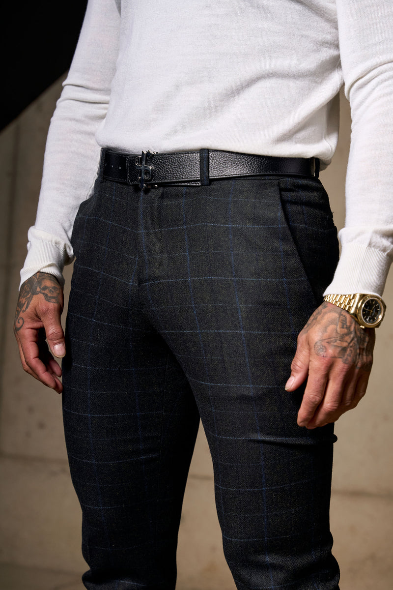 Father Sons Relaxed Formal Charcoal / Blue Check Trouser - FSTR017