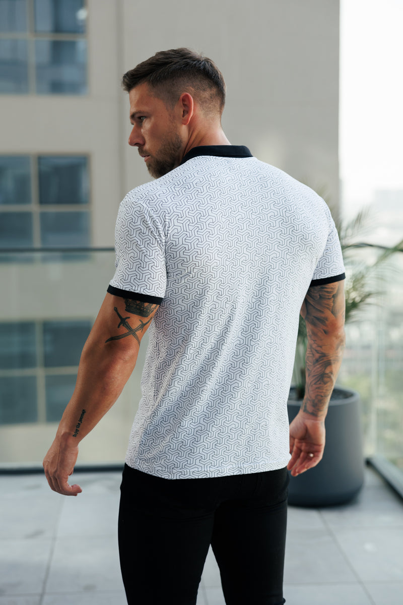 Father Sons White / Black Geo Printed Polo Shirt - FSH1233