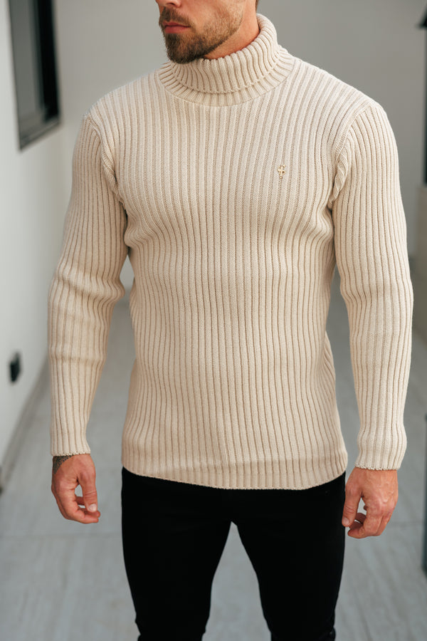 Father Sons Ribbed Knit Beige Roll Neck Jumper - FSJ112 (PRE ORDER 12TH NOVEMBER)