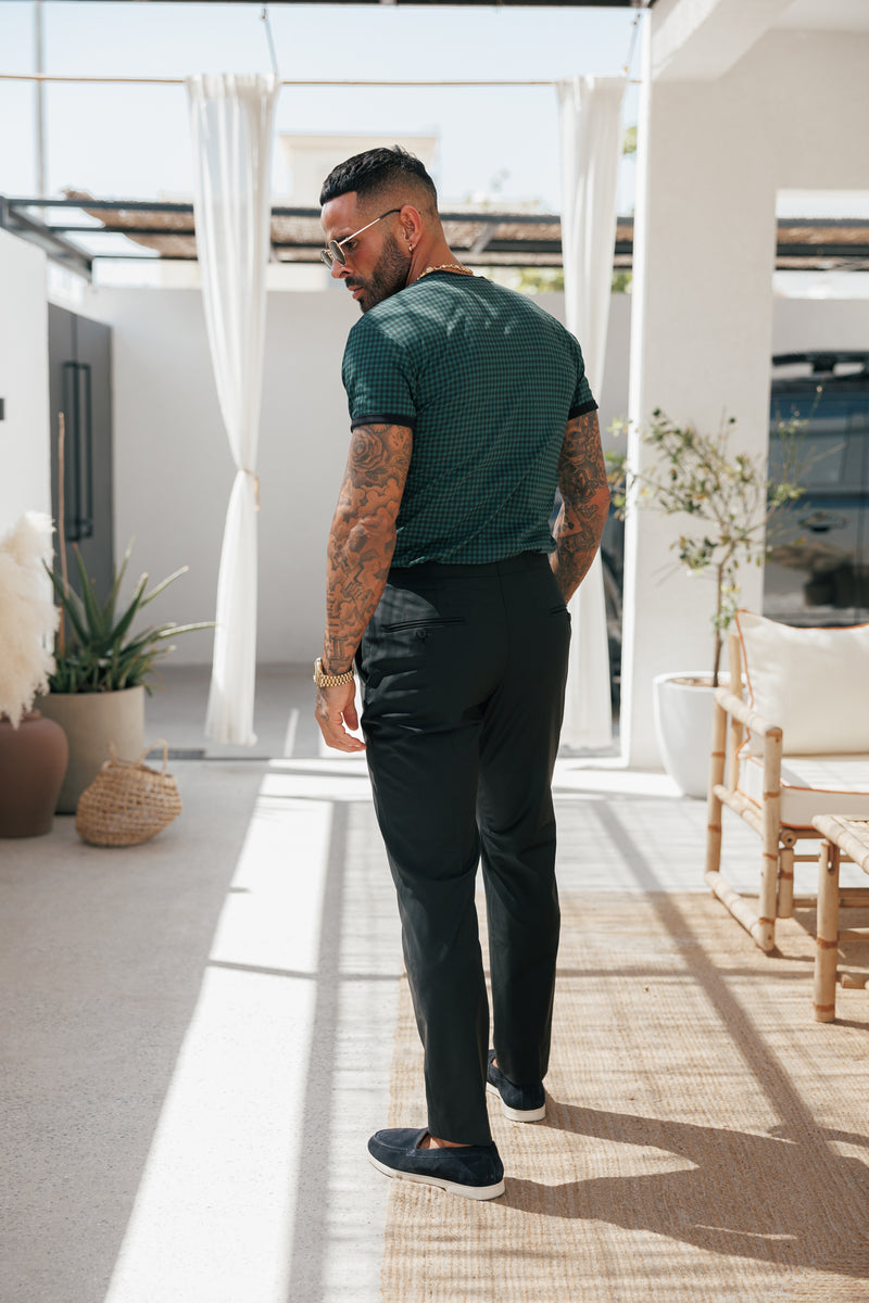 Father Sons Printed Forest Green / Black Check Fitted T Shirt - FSH1241