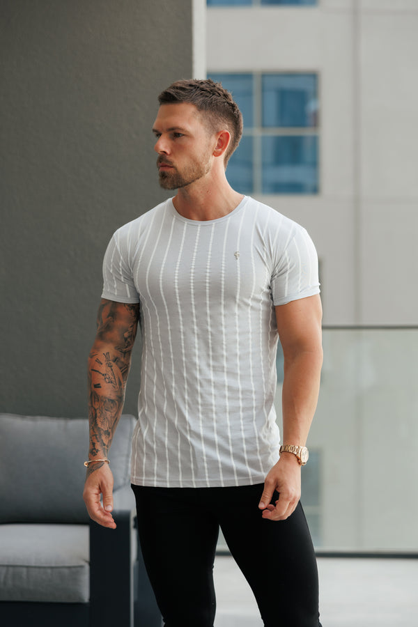 Father Sons Printed Light Grey / White Stripe Fitted T Shirt - FSH1172
