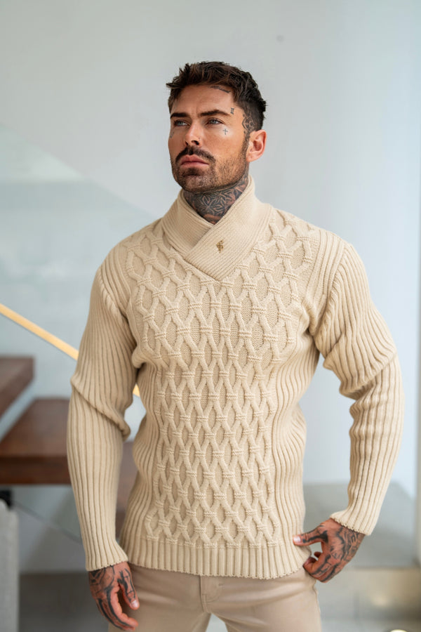 Father Sons Chunky Cable Knit Beige Jumper - FSJ062