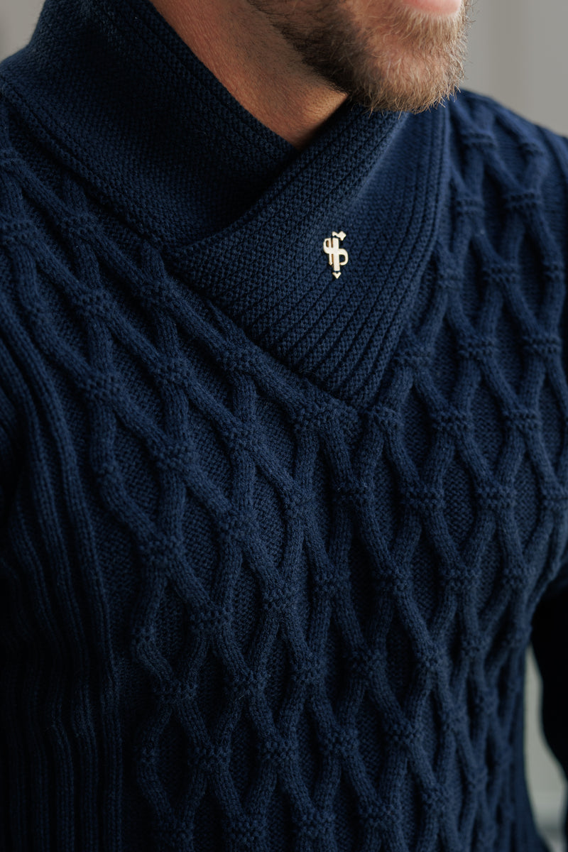 Father Sons Chunky Cable Knit Navy Jumper - FSJ060