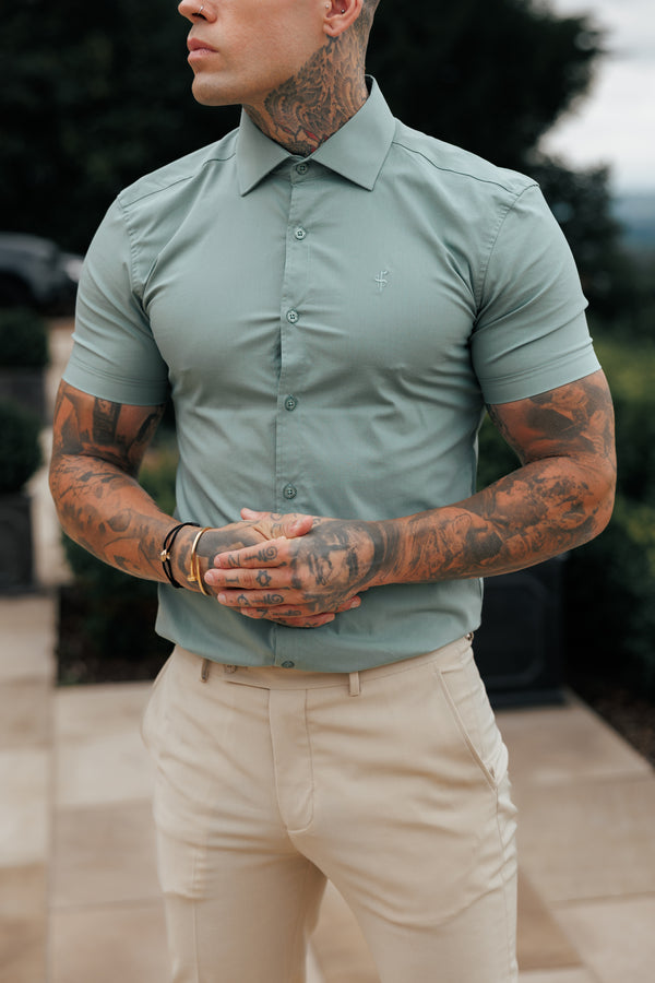 Father Sons Muscle Fit Advanced Stretch Khaki Short Sleeve with Cutaway Collar - FS1204