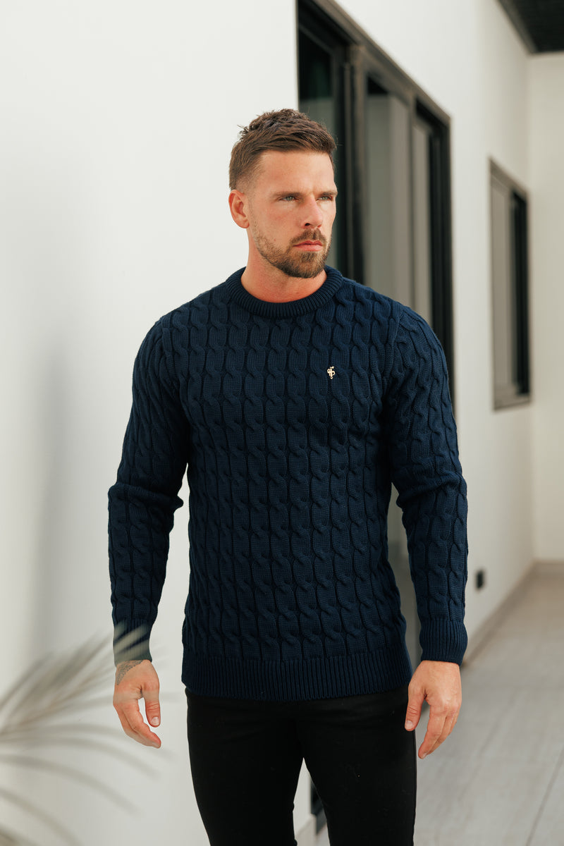 Father Sons Link Weave Knit Navy Crew Neck Jumper - FSJ125