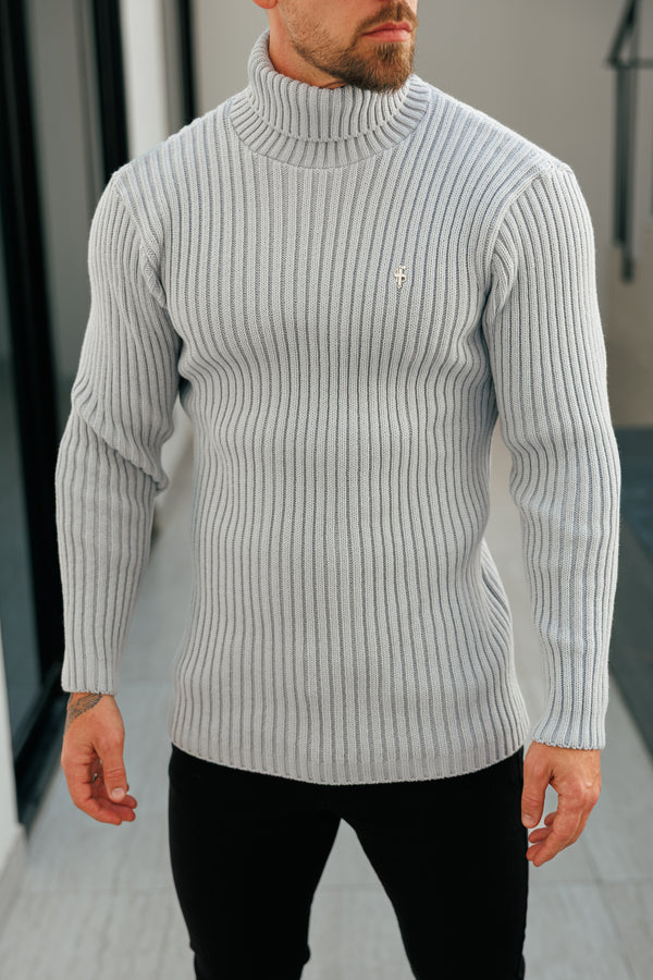 Father Sons Ribbed Knit Cop Grey Roll Neck Jumper - FSJ116 (PRE ORDER 12TH NOVEMBER)