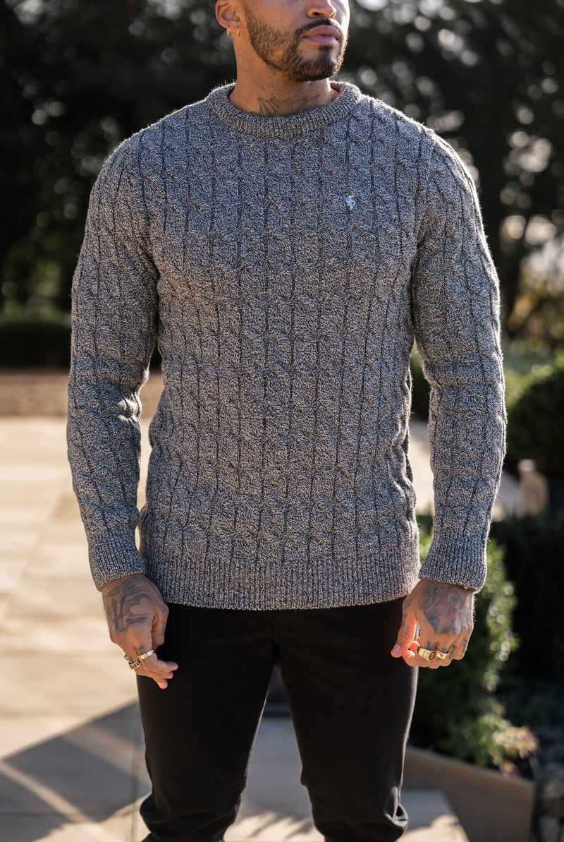 Father Sons Link Weave Knit Black/ White Two Tone Crew Neck Jumper - FSJ132