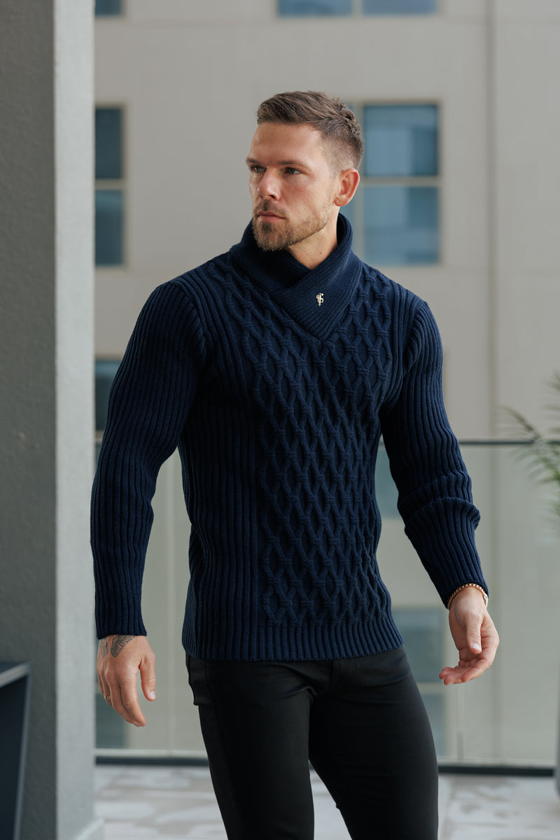 Father Sons Chunky Cable Knit Navy Jumper - FSJ060