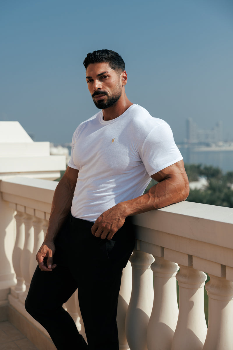 Father Sons Classic White Bamboo Crew with Gold Metal Emblem Decal FSH1381