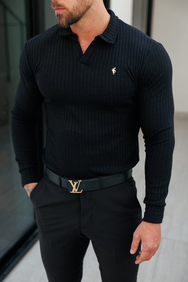 Father Sons Classic Black / Gold Ribbed Revere Long Sleeve - FSH1429 (PRE ORDER 18TH DECEMBER)