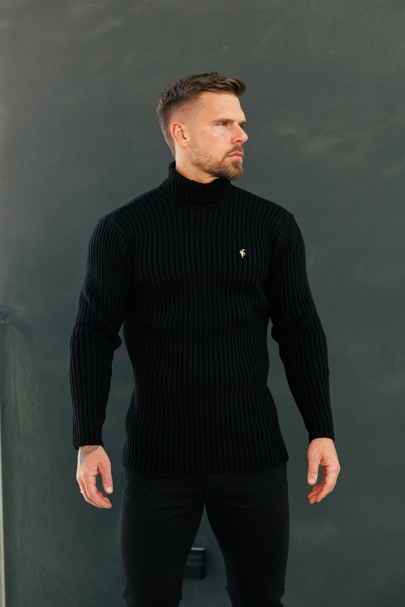 Father Sons Ribbed Knit Black Roll Neck Jumper - FSJ113 (PRE ORDER 12TH NOVEMBER)