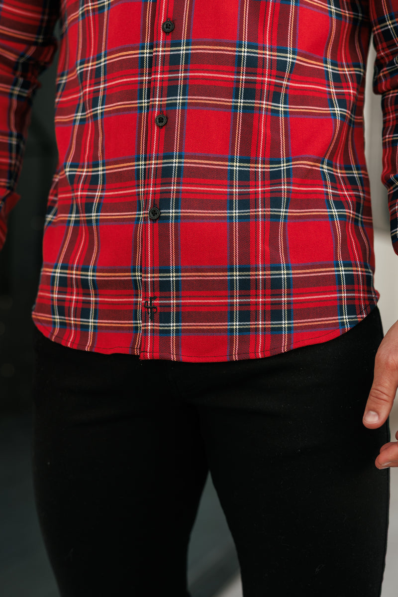 Father Sons Red Tartan Check Shacket With Double Pockets - FS1036