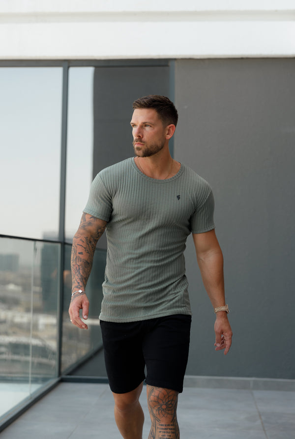 Father Sons Classic Olive / Black Ribbed Knit Super Slim Short Sleeve Crew - FSH1371C