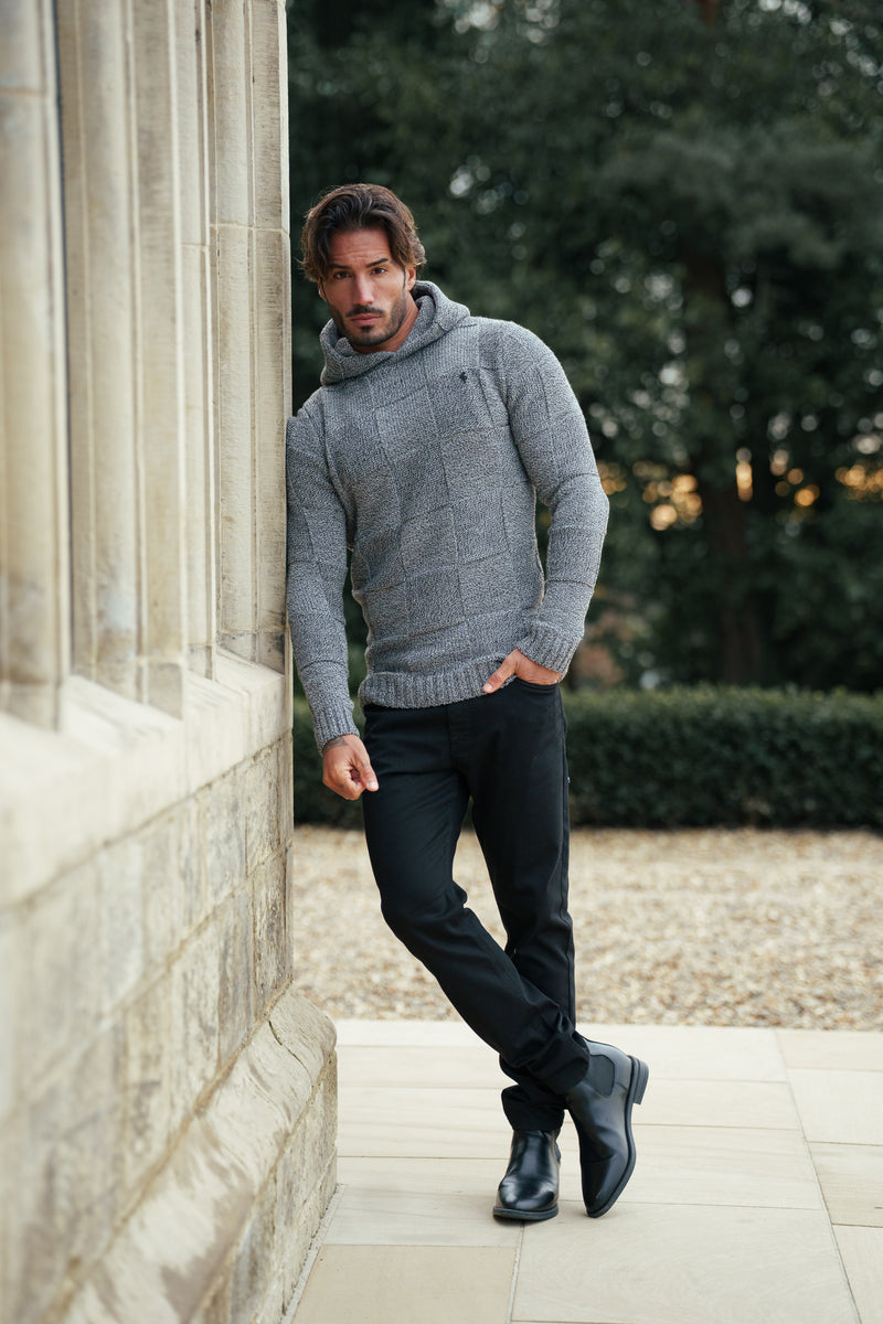 Father Sons Black / White Two Tone Checkerboard Knitted Hoodie - FSJ134 (PRE ORDER 11TH DECEMBER)