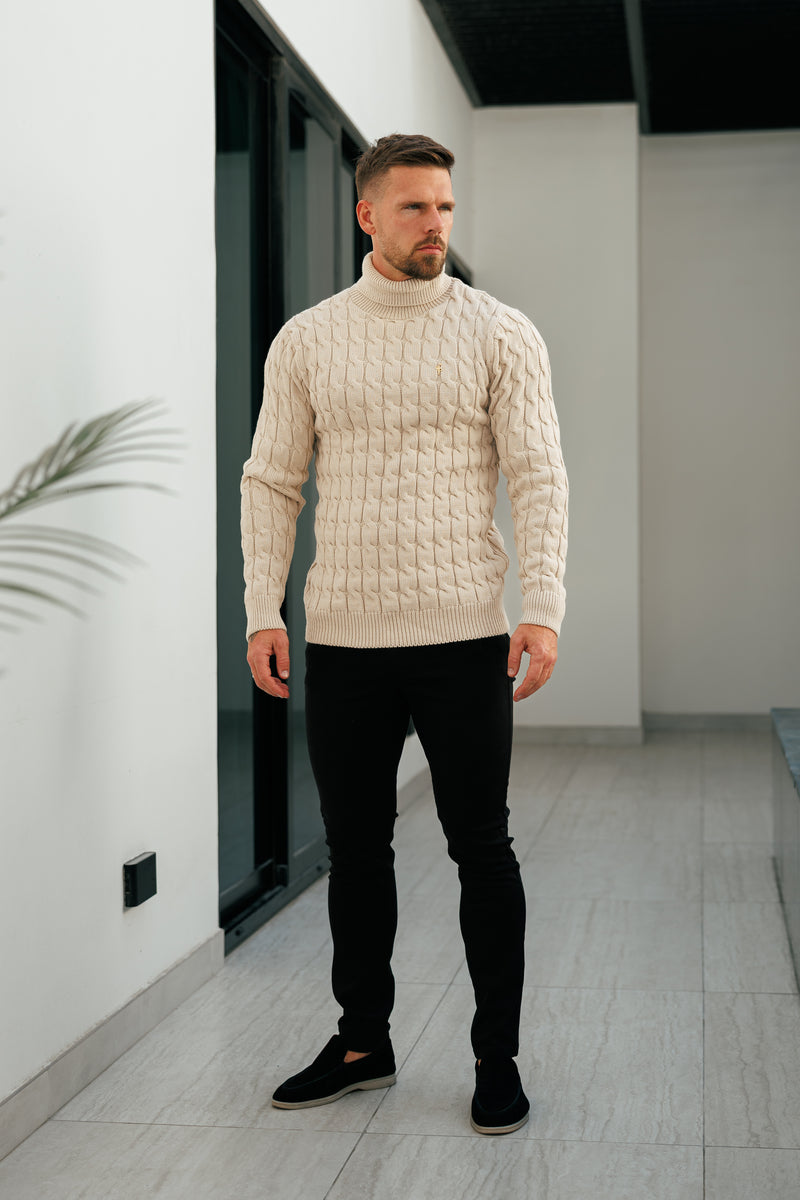 Father Sons Link Weave Knit Beige Roll Neck Jumper - FSJ100 (PRE ORDER 12TH NOVEMBER)