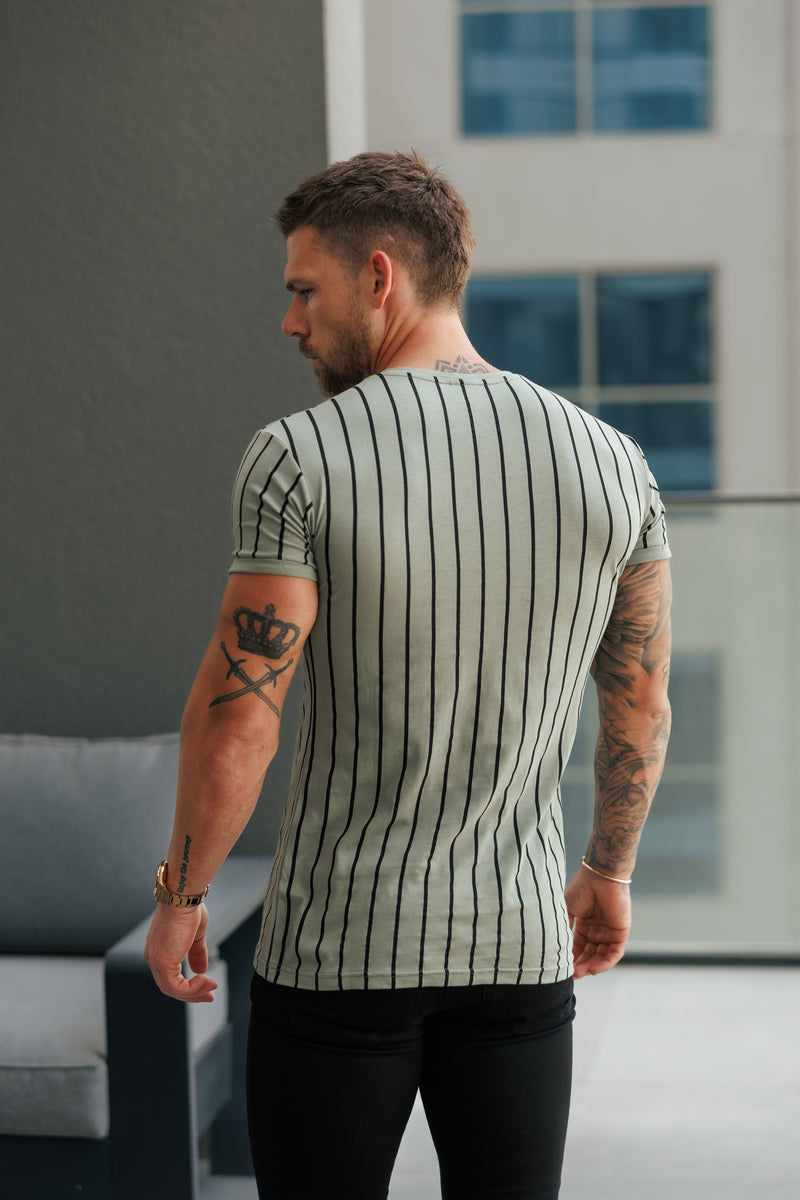 Father Sons Printed Olive / Black Stripe Fitted T Shirt - FSH1374