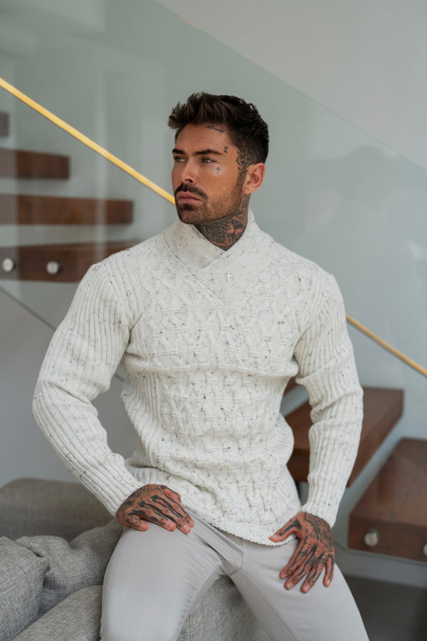 Father Sons Chunky Cable Knit Natural with Colour Fleck Jumper - FSJ067