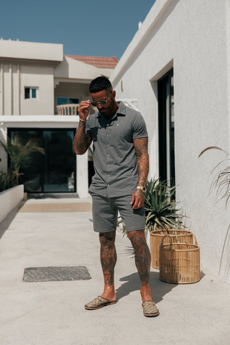 Father Sons Stretch Charcoal / Silver Pique Revere Shirt Short Sleeve - FSH1358 (PRE ORDER 16TH MAY)