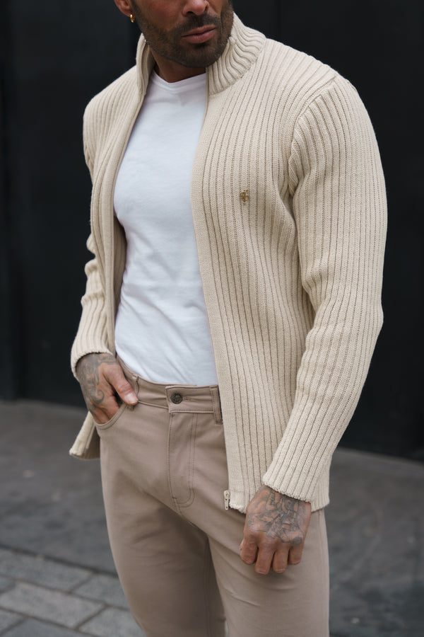 Father Sons Chunky Beige Ribbed Zipped Cardigan - FSJ069 (PRE ORDER 28TH FEBRUARY)