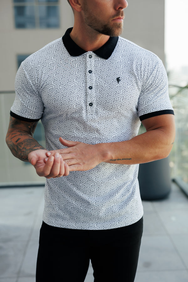 Father Sons White / Black Geo Printed Polo Shirt - FSH1233