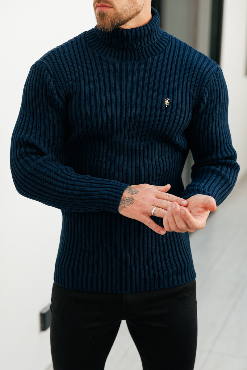 Father Sons Ribbed Knit Navy Roll Neck Jumper - FSJ115 (PRE ORDER 12TH NOVEMBER)