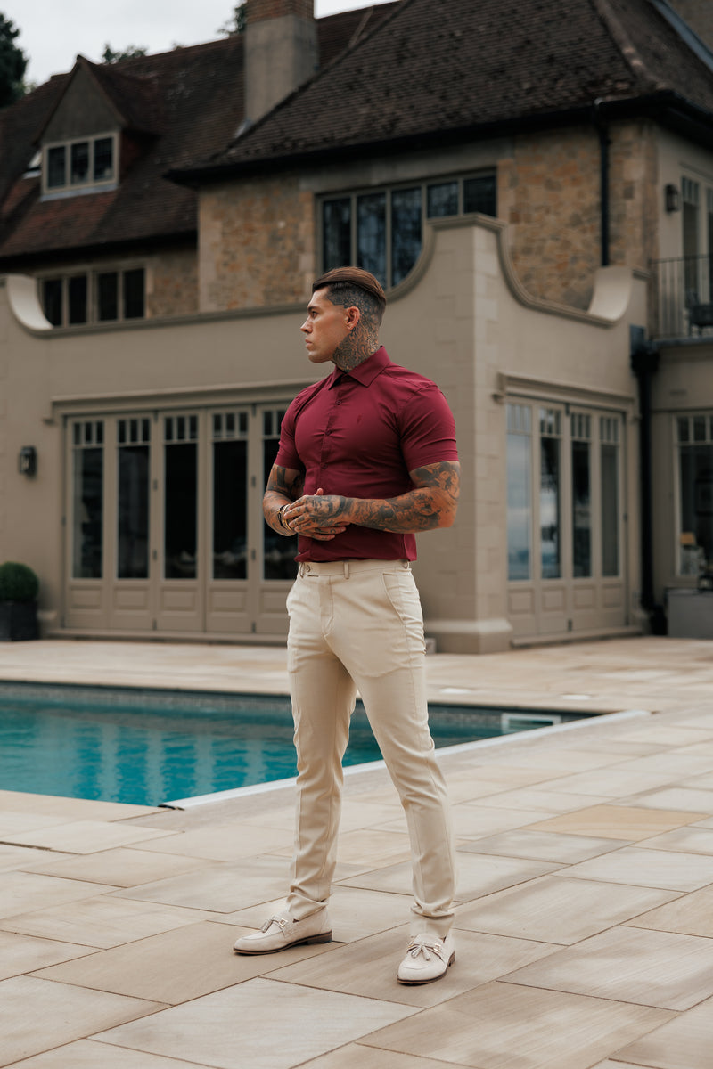 Father Sons Muscle Fit Advanced Stretch Oxblood Short Sleeve with Cutaway Collar - FS1205