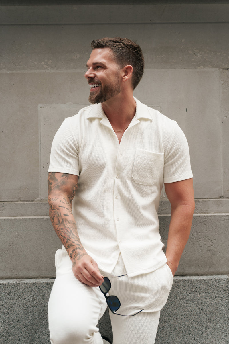 Father Sons Jersey Cord Stretch White Revere Shirt Short Sleeve - FSR017 (PRE ORDER 11TH AUGUST)