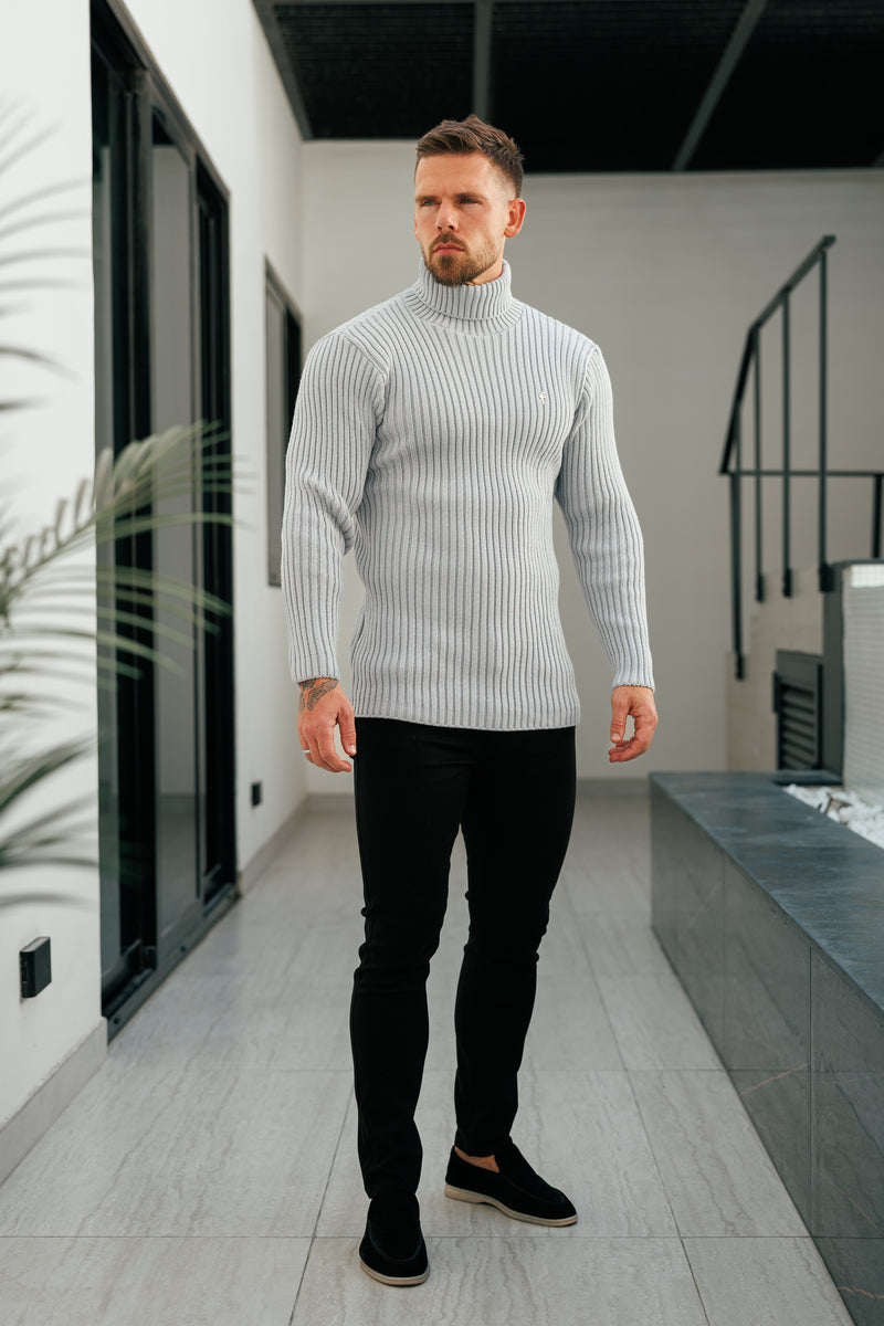 Father Sons Ribbed Knit Cop Grey Roll Neck Jumper - FSJ116 (PRE ORDER 12TH NOVEMBER)