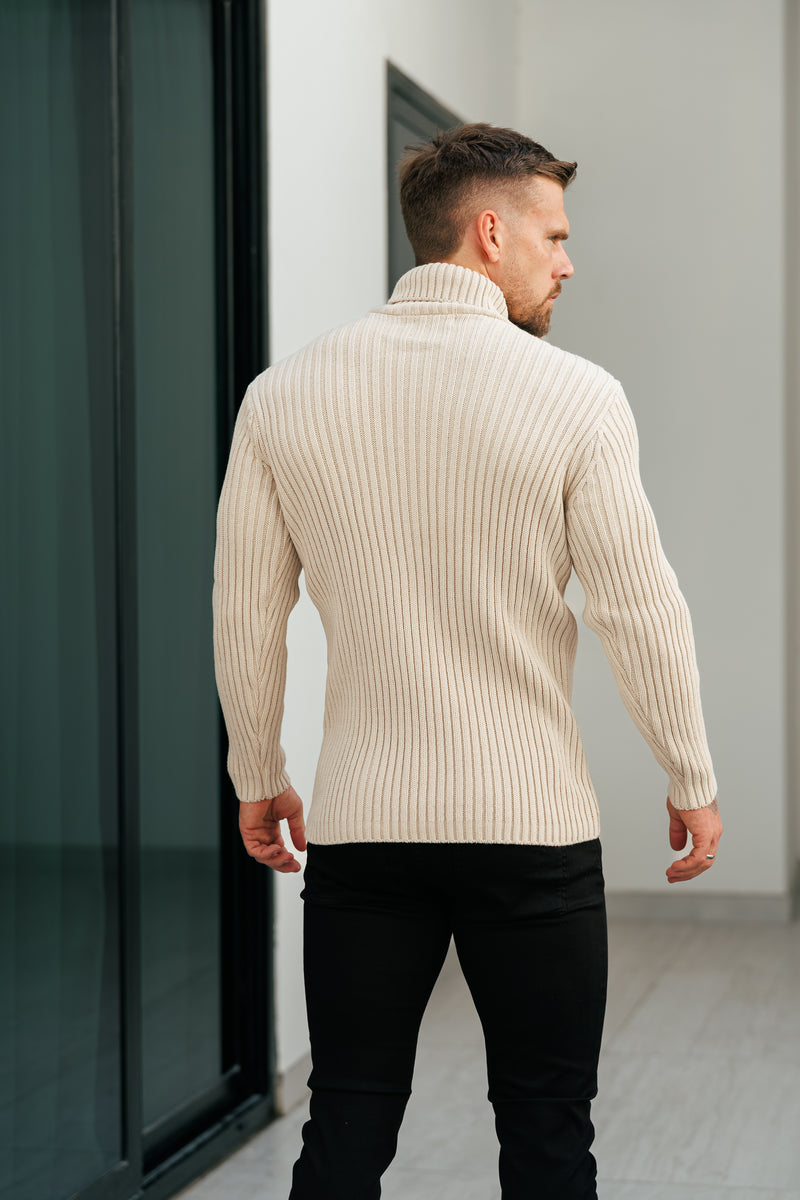 Father Sons Ribbed Knit Beige Roll Neck Jumper - FSJ112 (PRE ORDER 12TH NOVEMBER)