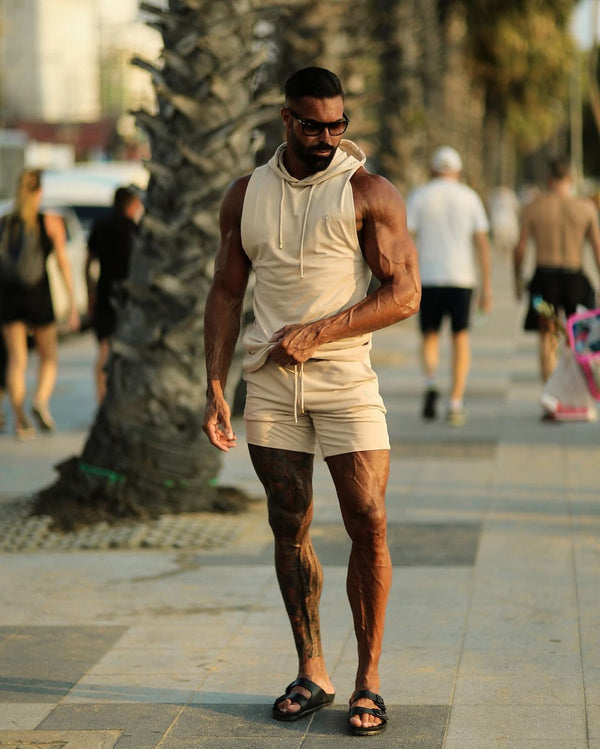 Father Sons Sleeveless Beige Gym Hoodie - FSH896