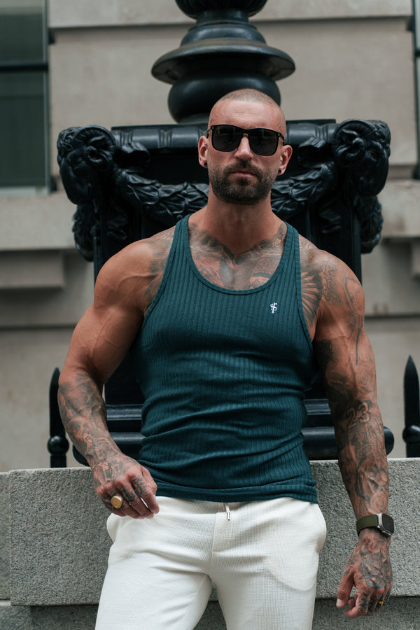 Father Sons Classic Forest Green / White Ribbed Knit Super Slim Vest - FSH1327