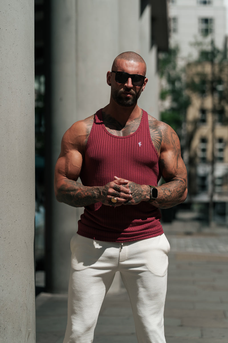 Father Sons Classic Burgundy / White Ribbed Knit Super Slim Vest - FSH1326