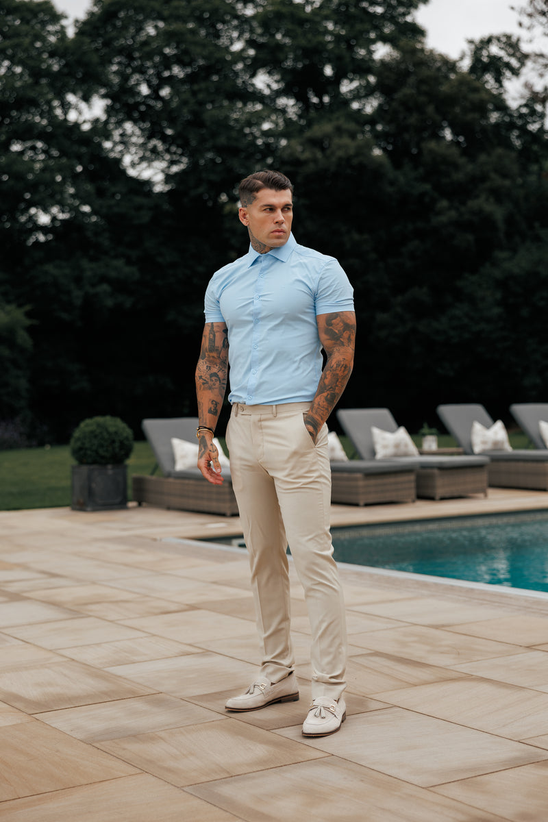 Father Sons Muscle Fit Advanced Stretch Powder Blue Short Sleeve with Cutaway Collar  - FS1162