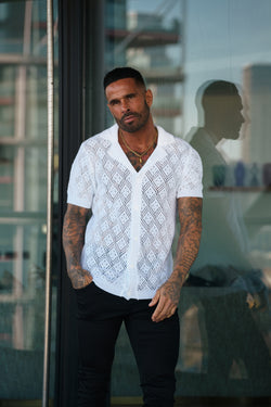 Father Sons Crochet Shirt White Short Sleeve - FSJ075 (PRE ORDER 29TH MARCH)