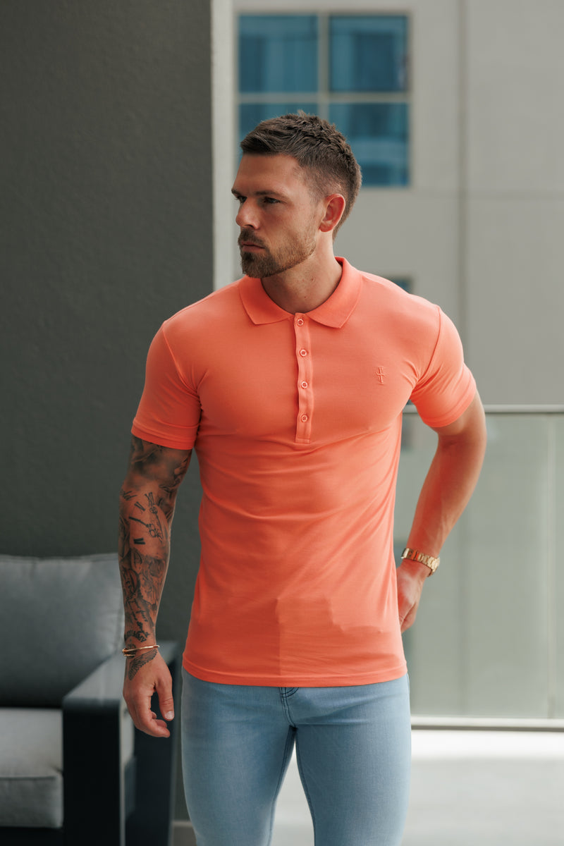 Father Sons Classic Salmon Polo Shirt with Tonal Button and Embroidery - FSH1271