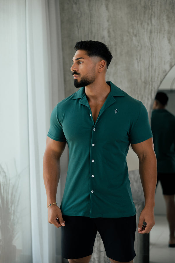 Father Sons Stretch Green Pique Revere Shirt Short Sleeve - FSH1076