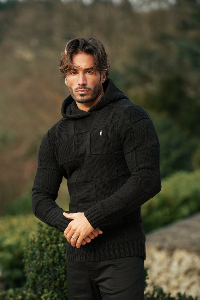 Father Sons Black Checkerboard Knitted Hoodie - FSJ135 (PRE ORDER 11TH DECEMBER)